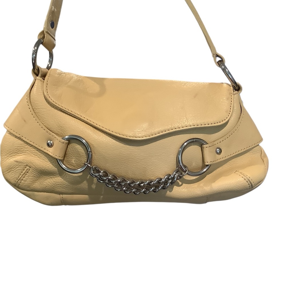 Kate Landry Tan Leather Shoulder Bag with Silver Chain Accents